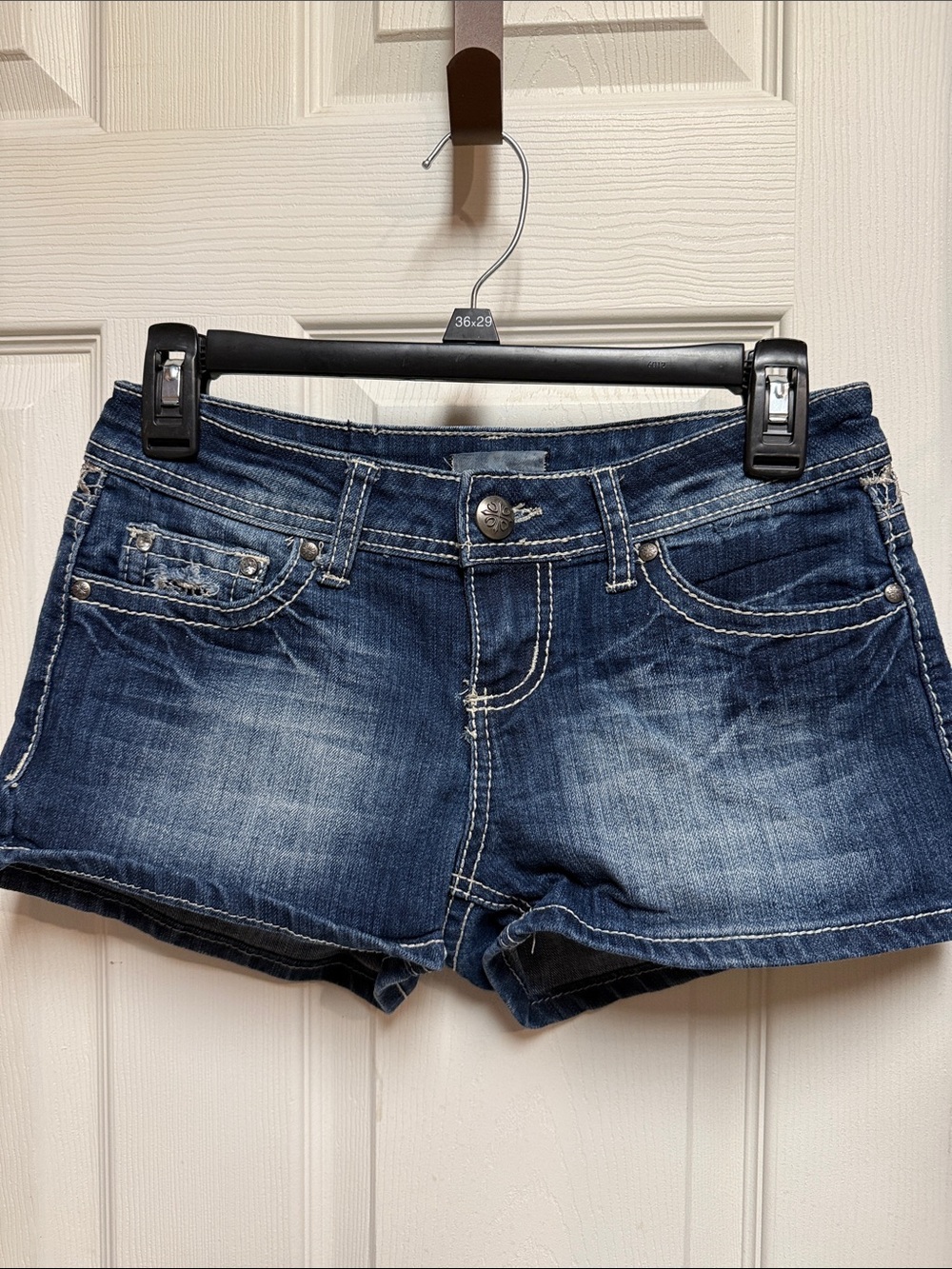 Women’s Washed Dark Blue Denim Jean Shorts